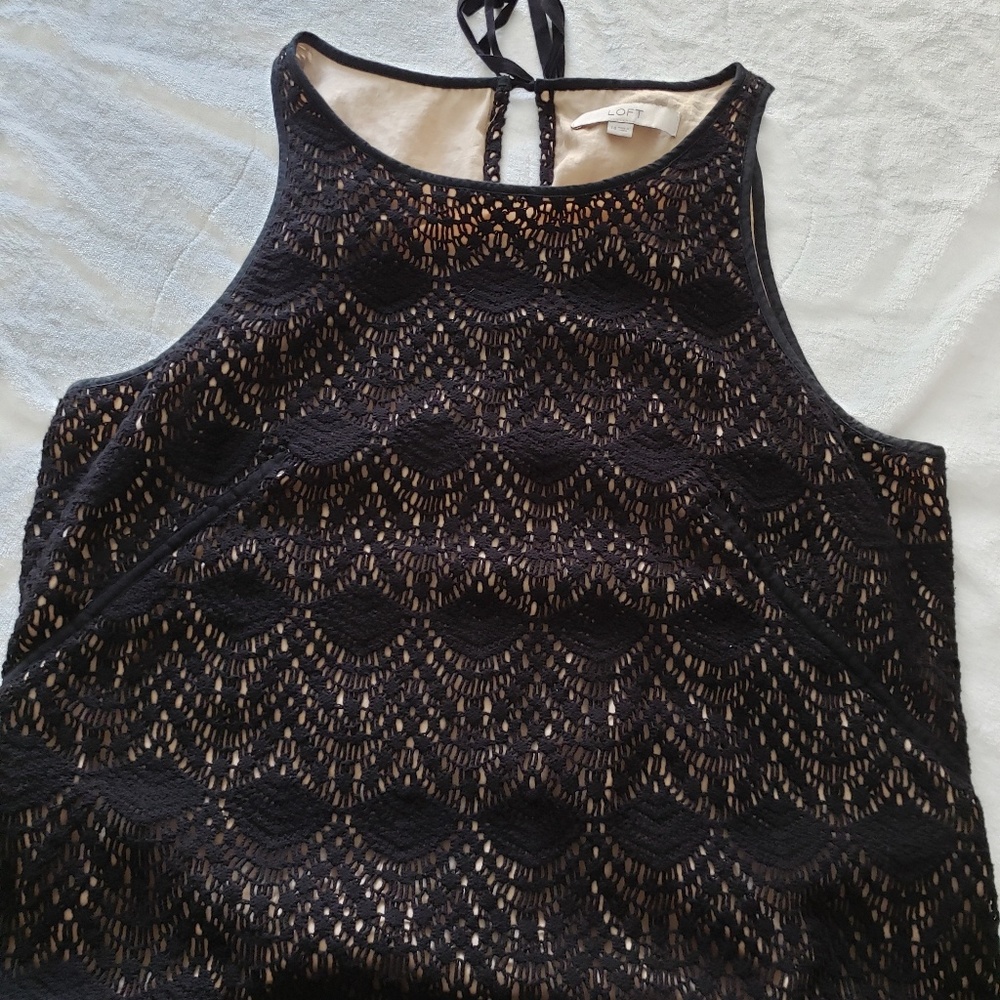 Black LOFT crochet dress with nude underlay